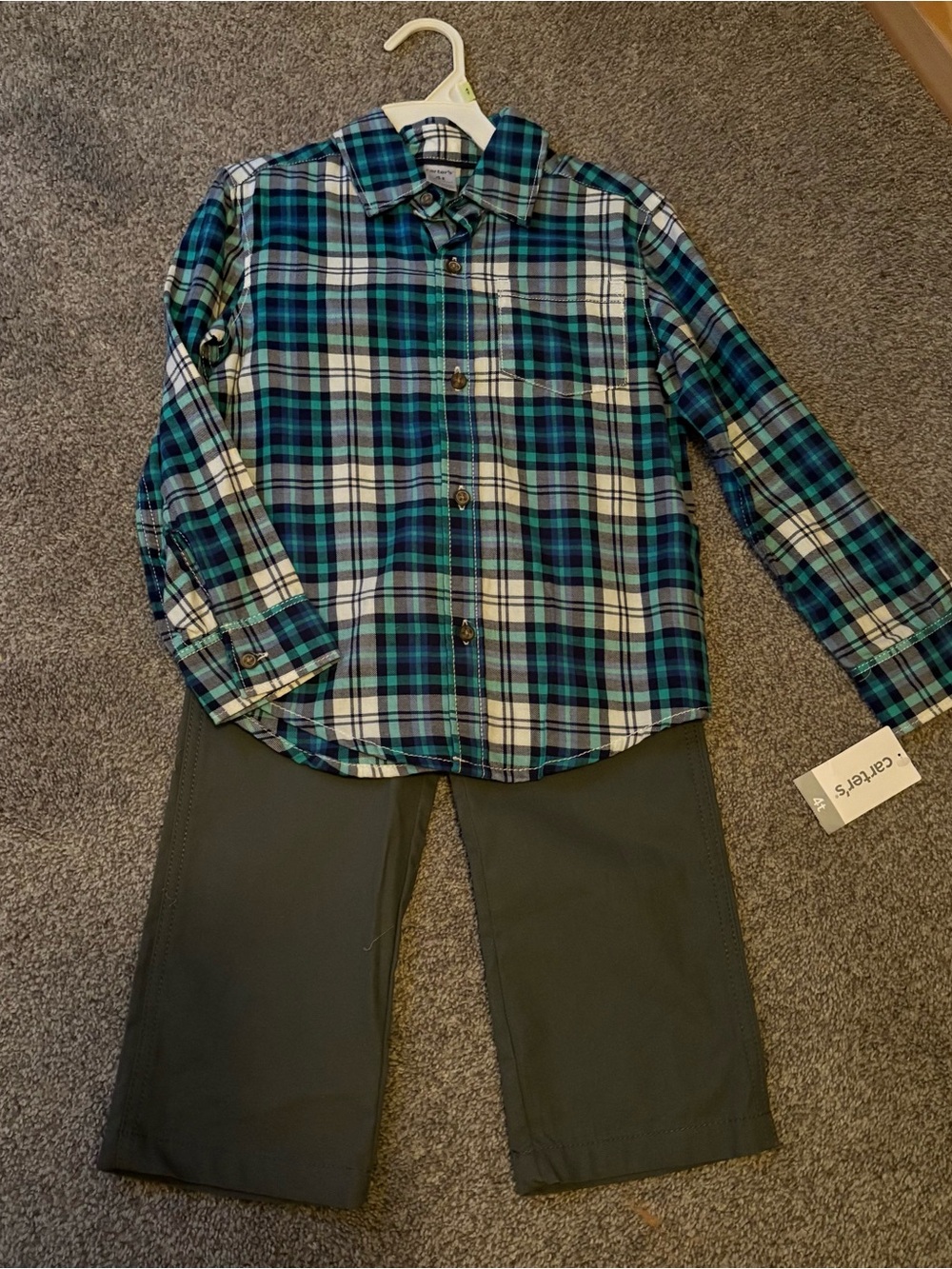 Carter's Teal Navy White Plaid Button-Down Shirt